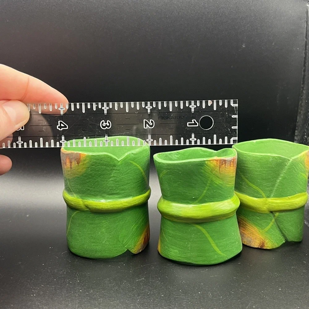 Pineapple & Banana Leaf Wood Napkin Rings Hand-Painted Set of 7 ~ Indonesia